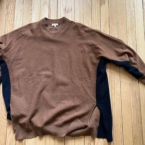 Brown and navy color block sweater
